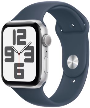 Apple Watch SE 2, 44 мм, корпус из алюминия серебристого цвета, спортивный ремешок цвета грозовой синий, GPS + Cellular, M/L